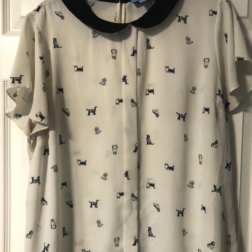 Sheer collared top with dog pattern